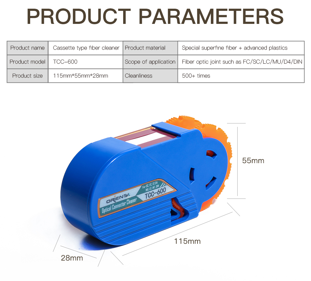 ORIENTEK TCC-600 Fiber Optic Connector Cleaner Optical Cassette Clean Tool